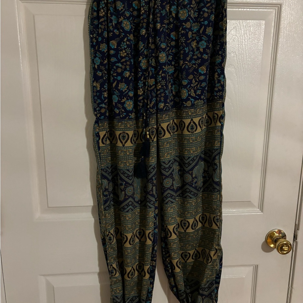 Bohemian Blue and Gold Jumpsuit with Ornate Patterns